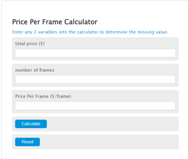 price per frame calculator