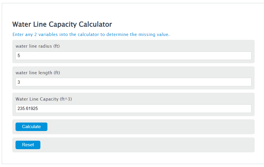 water line capacity calculator