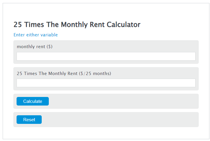 25 times monthly rent