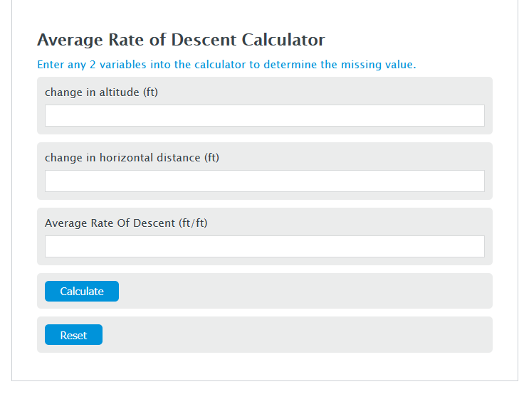 average rate of descent calculator