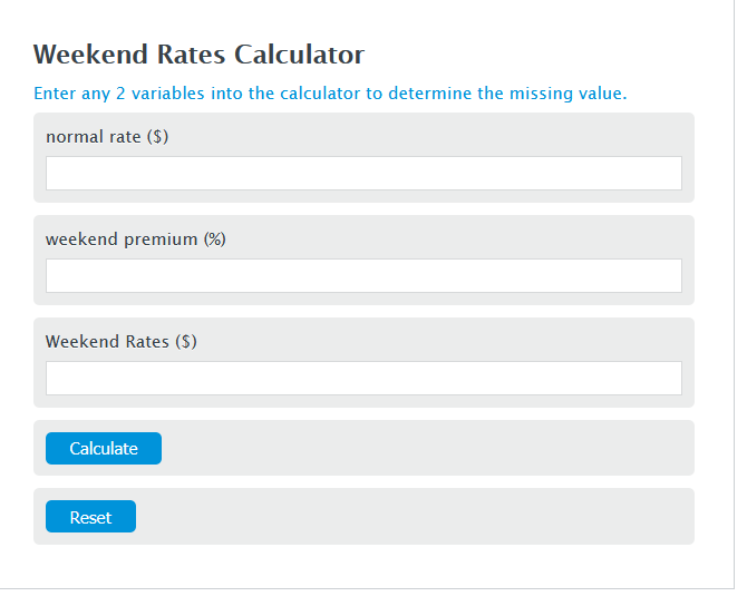 weekend rates calculator