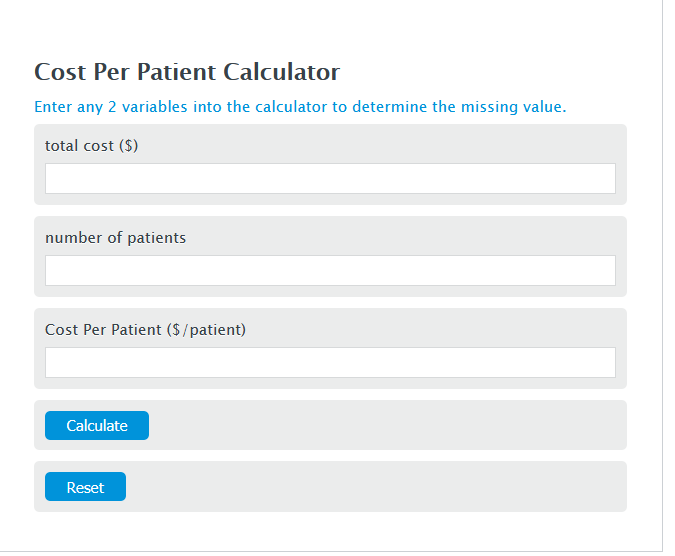 cost per patient calculator