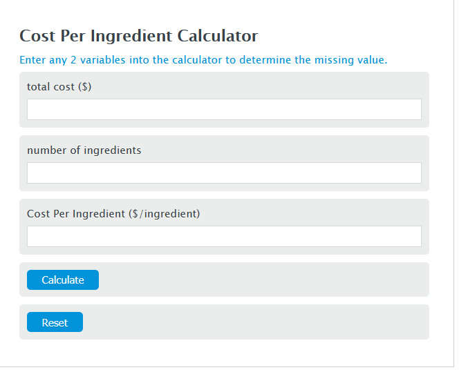 cost per ingredient calculator