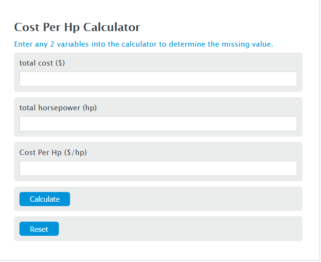 cost per hp calculator