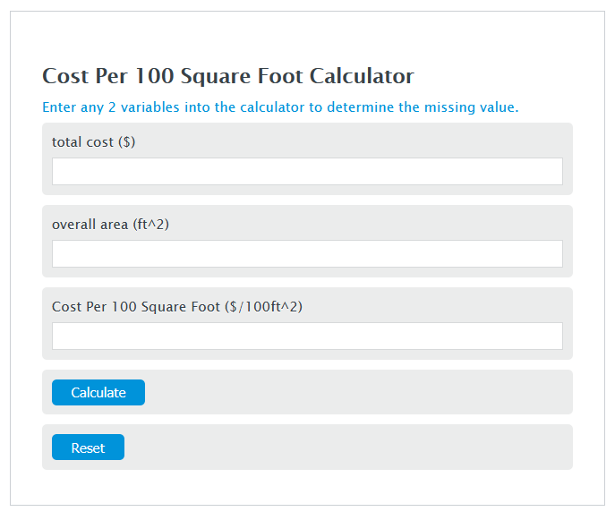 cost per 100 square foot calculator