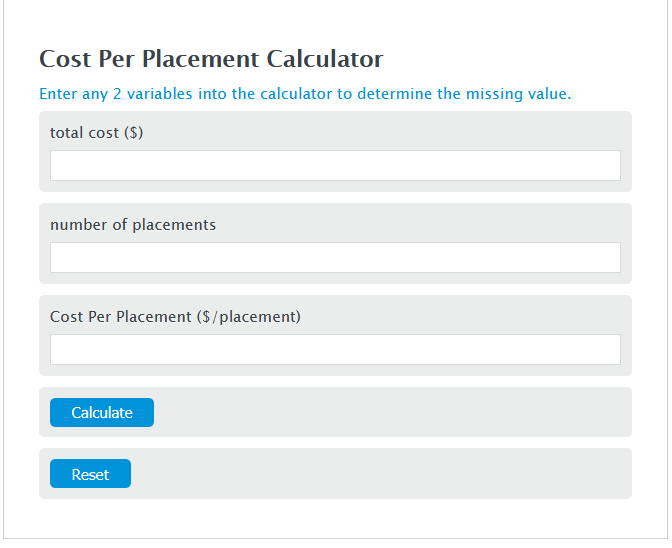 cost per placement calculator