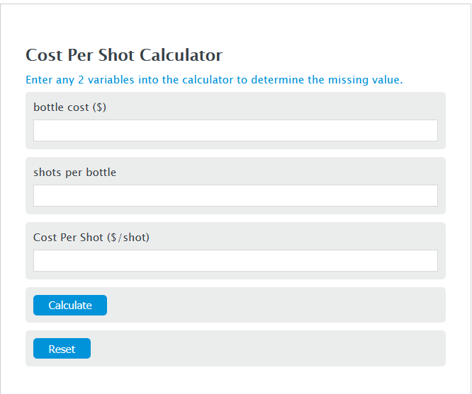 cost per shot calculator
