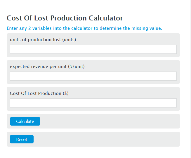cost of lost production calculator