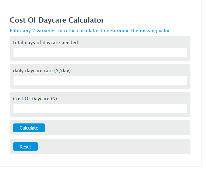 cost of daycare calculator