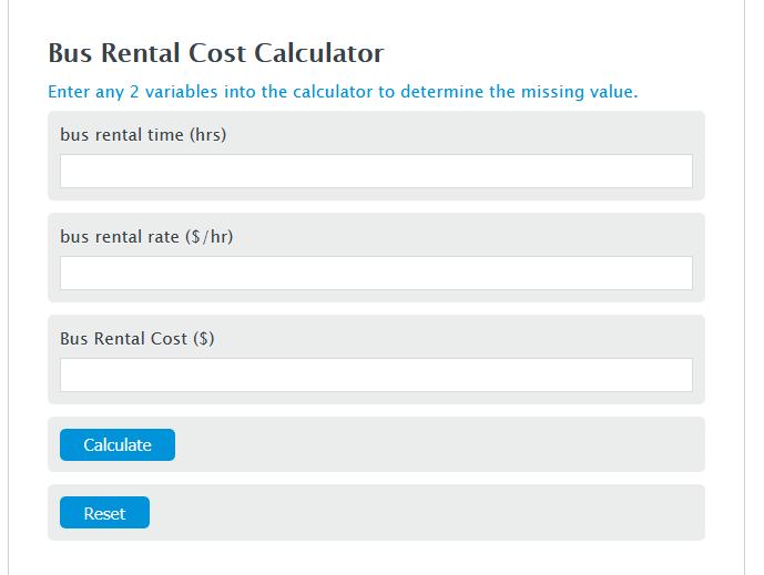bus rental cost calculator