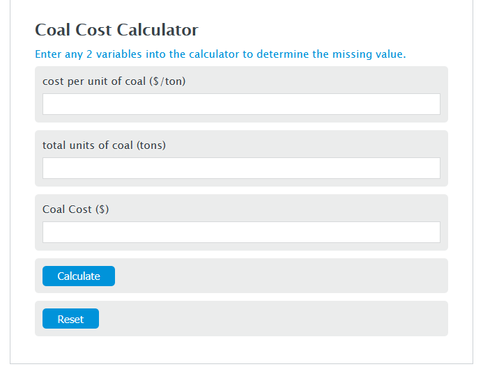 coal cost calculator