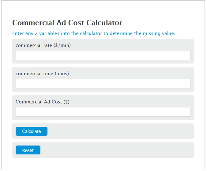 commercial ad cost calculator