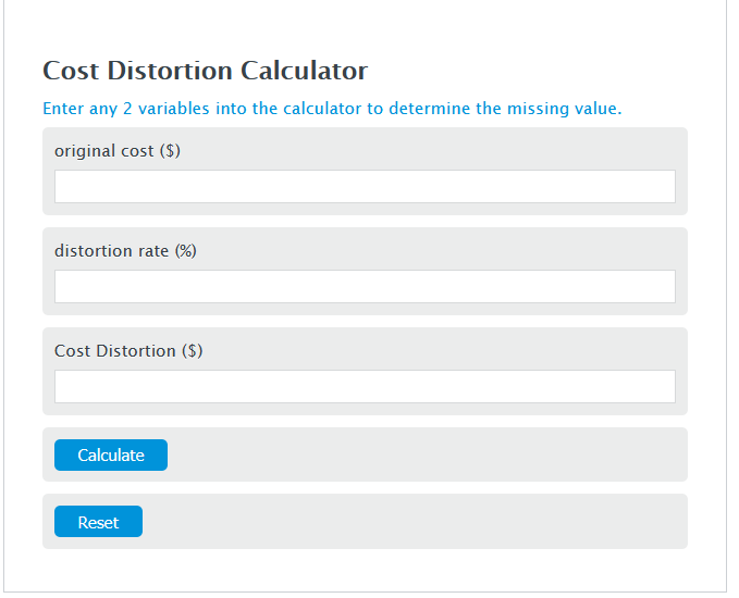 cost distortion calculator
