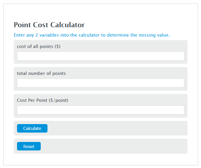 point cost calculator