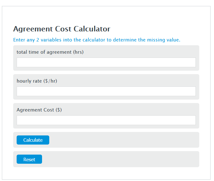 agreement cost calculator