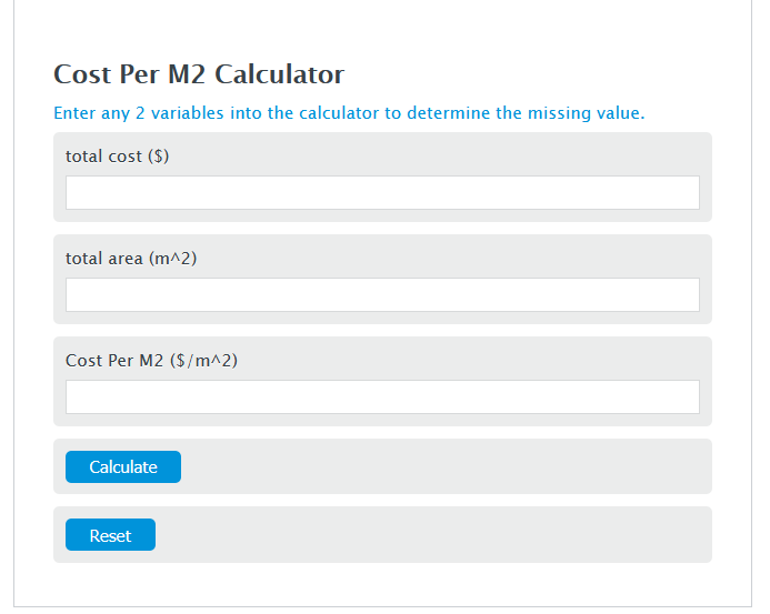 cost per m2 calculator