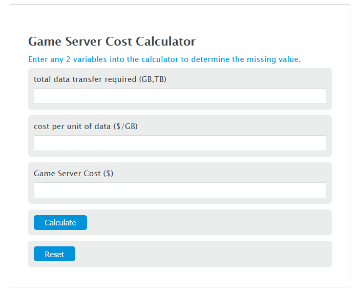 game server cost calculator