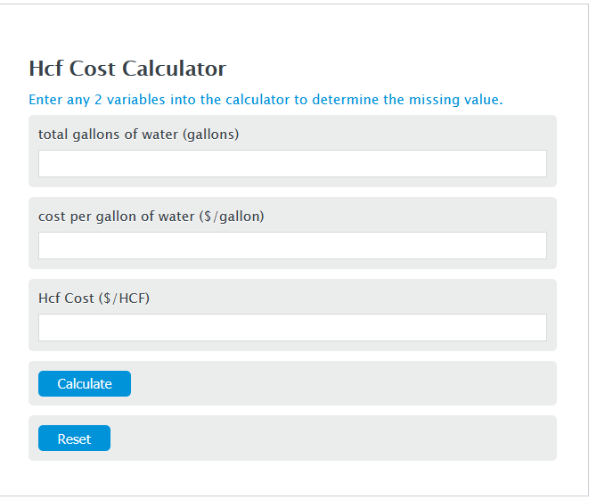 hcf cost calculator