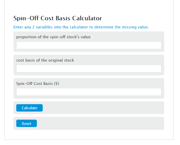 spin off cost basis calculator