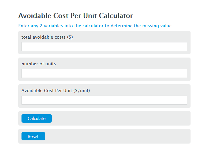 avoidable cost per unit calculator
