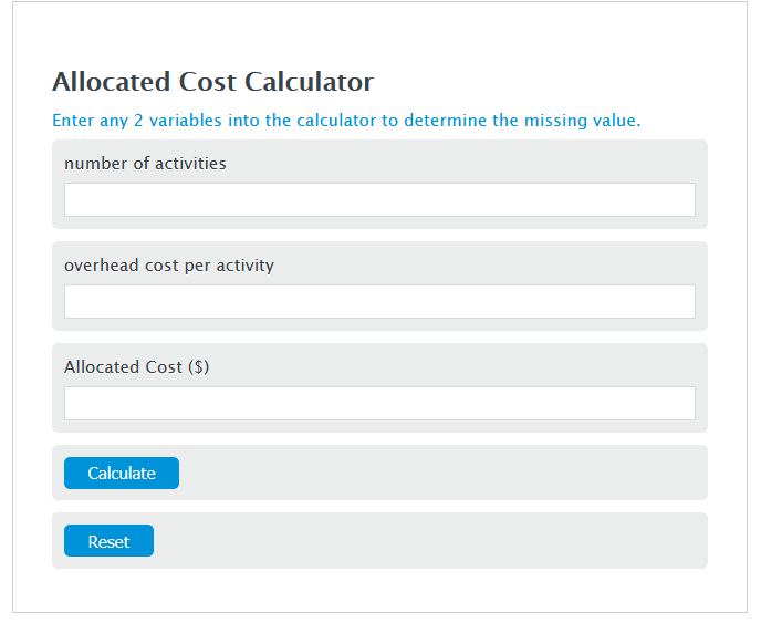 allocated cost calculator