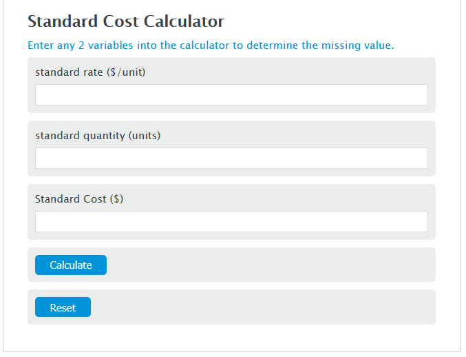 standard cost calculator