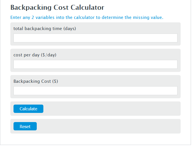 backpacking cost calculator
