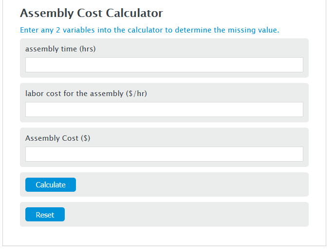 assembly cost calculator