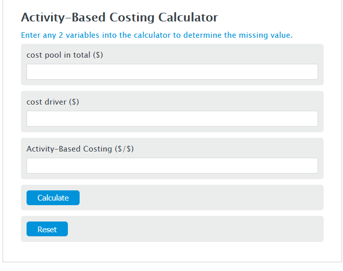 activity-based costing calculator