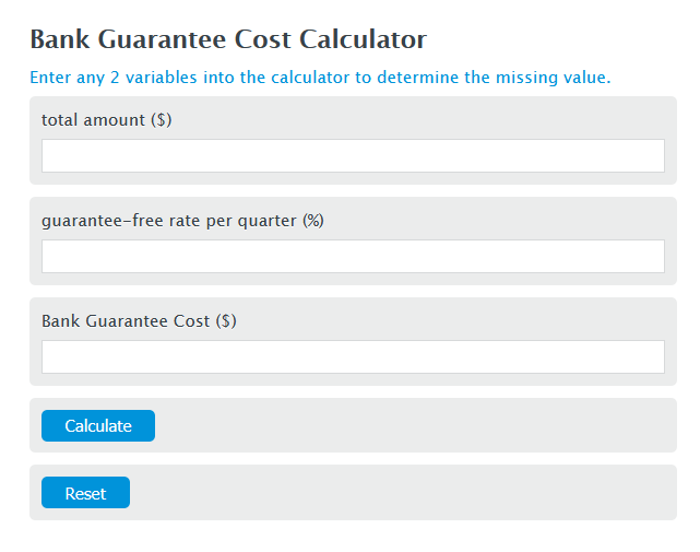 bank guarantee cost calculator