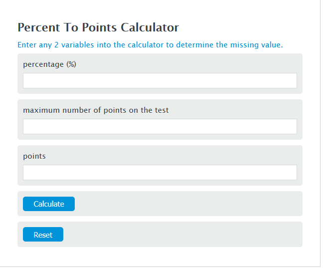 percent to points calculator