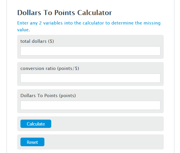 dollars to points calculator