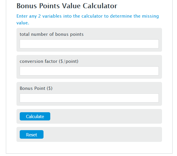 bonus points value calculator