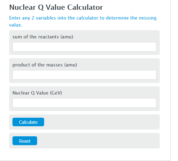 nuclear q value calculator