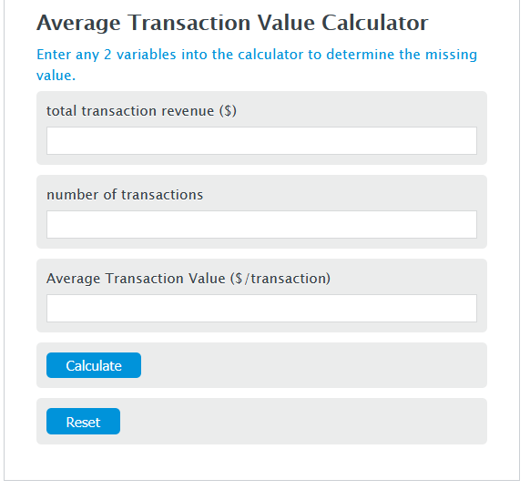 average transaction value calculator