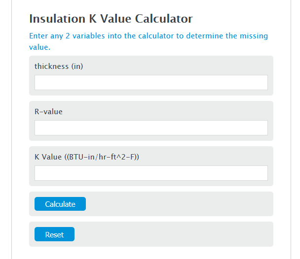 insulation k value calculator