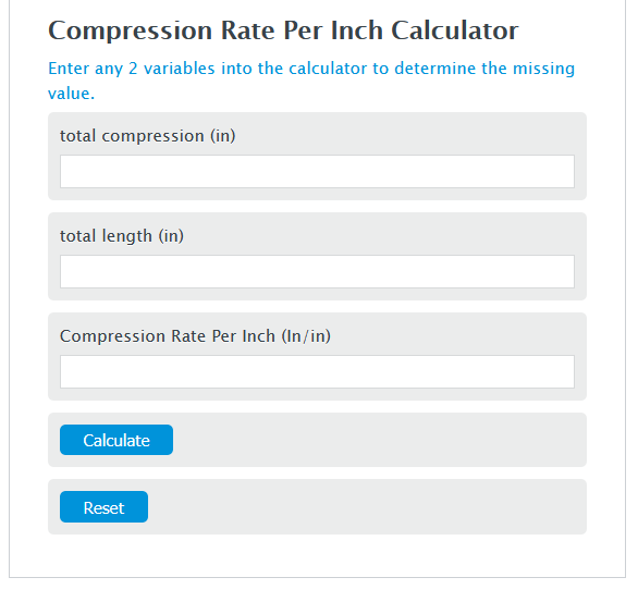 compression rate per inch calculator