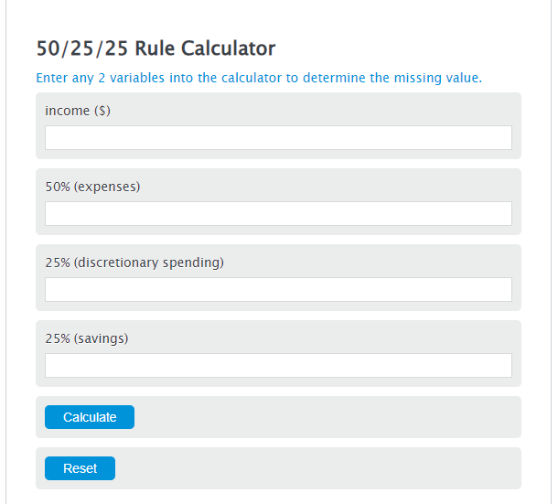 50/25/25 rule calculator
