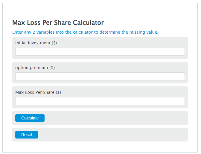 max loss per share calculator