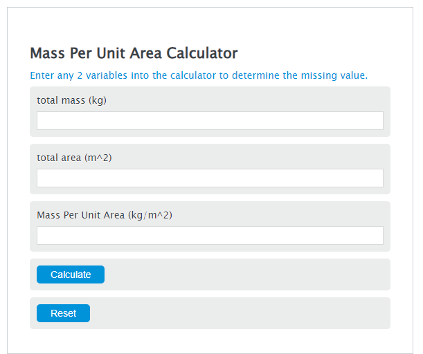 mass per unit area calculator