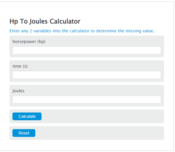 hp to joules calculator