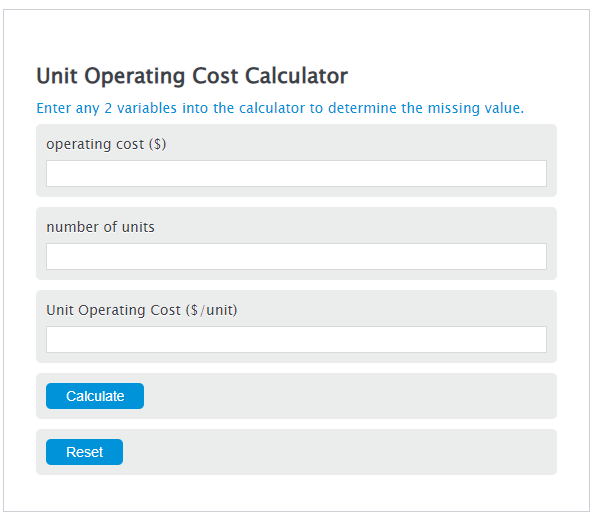 unit operating cost calculator