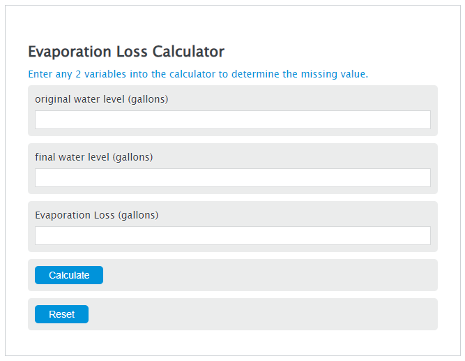 evaporation loss calculator