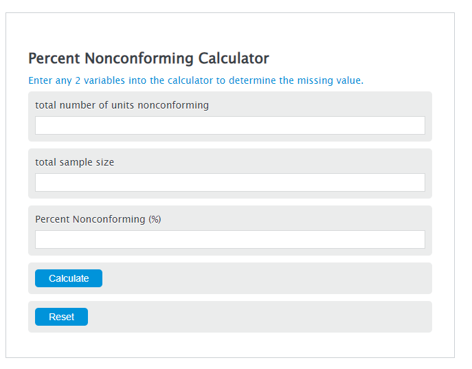 percent nonconforming calculator