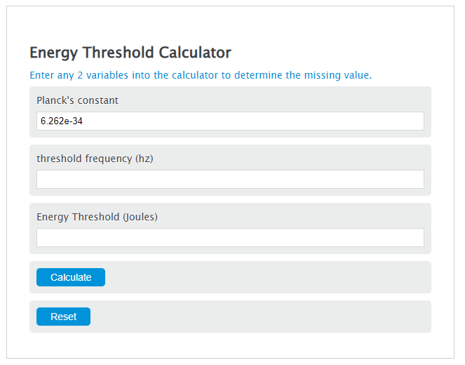 energy threshold calculator
