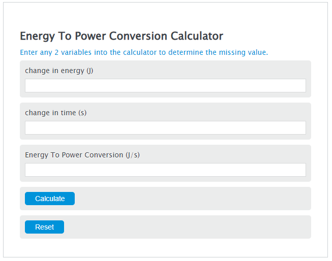 energy to power conversion calculator