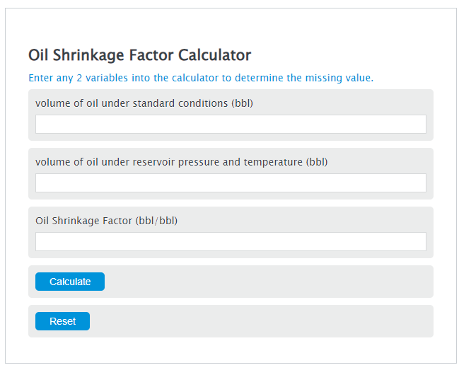 oil shrinkage factor calculator