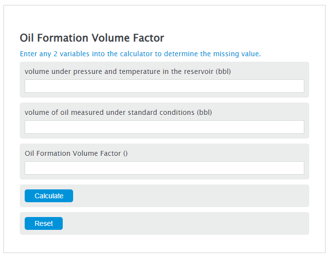 oil formation volume factor calculator