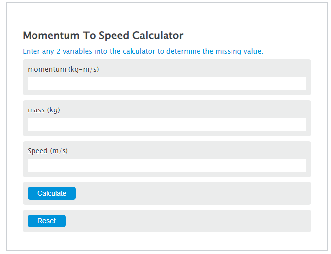 momentum to speed calculator