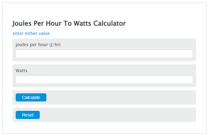 joules per hour to watts calculator